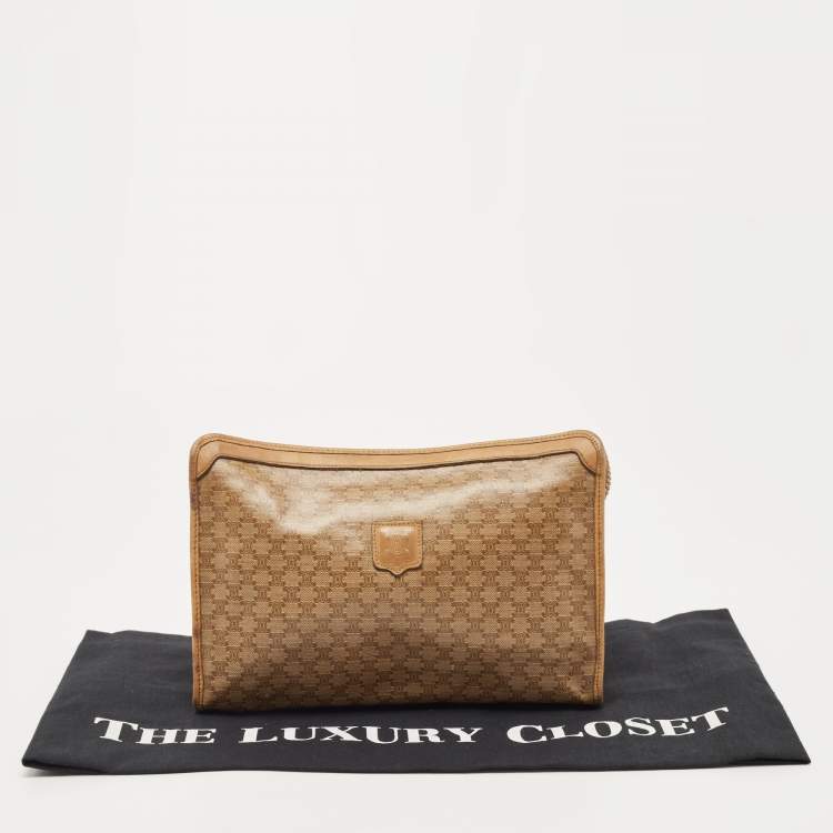 Pre Owned Celine Beige Macadam Coated Canvas and Leather Cosmetic Pouch