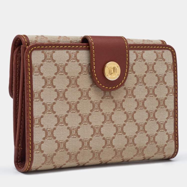Pre Owned Celine Beige/Tan Macadam Canvas and Leather French Wallet