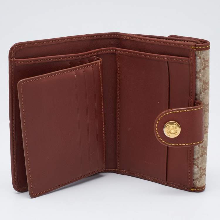 Pre Owned Celine Beige/Tan Macadam Canvas and Leather French Wallet