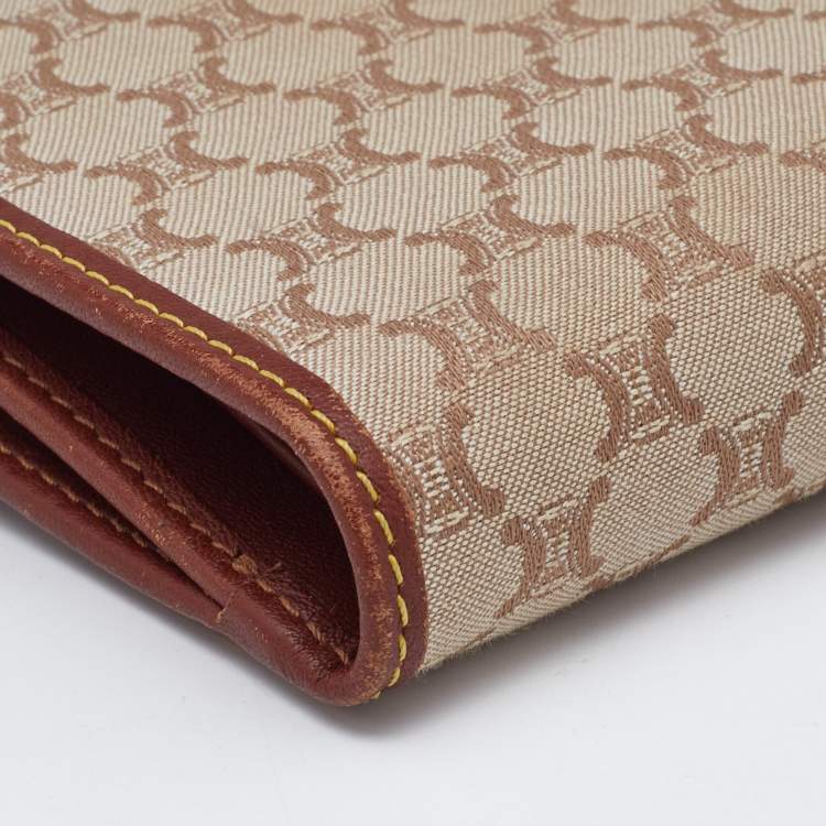 Pre Owned Celine Beige/Tan Macadam Canvas and Leather French Wallet