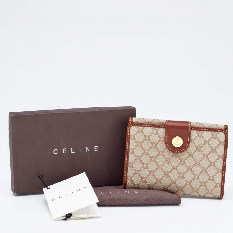 Pre Owned Celine Beige/Tan Macadam Canvas and Leather French Wallet