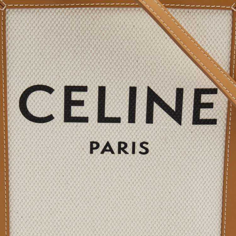 Pre Owned Celine Tan Logo Canvas and Leather Mini Vertical Cabas Tote 