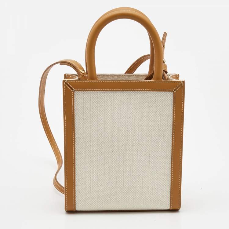 Pre Owned Celine Tan Logo Canvas and Leather Mini Vertical Cabas Tote 