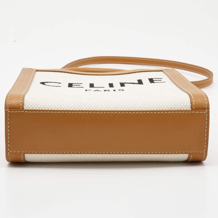 Pre Owned Celine Tan Logo Canvas and Leather Mini Vertical Cabas Tote 