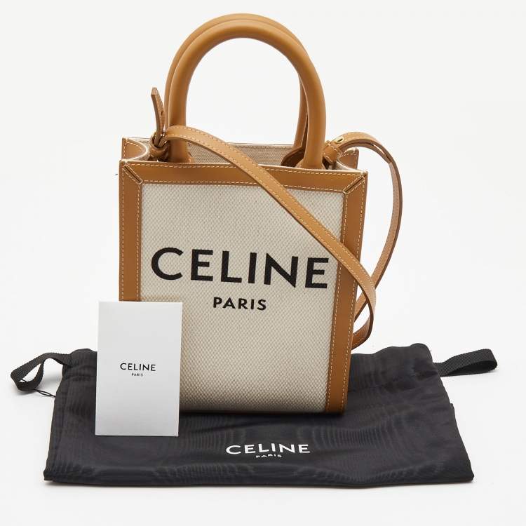 Pre Owned Celine Tan Logo Canvas and Leather Mini Vertical Cabas Tote 