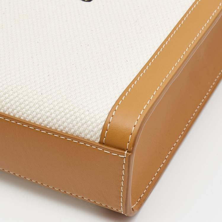 Pre Owned Celine Tan Logo Canvas and Leather Mini Vertical Cabas Tote 