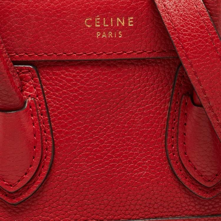 Pre Owned Celine Red Leather Nano Luggage Tote