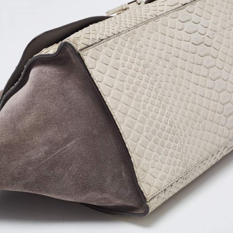 Pre Owned Celine Grey/Off-White Python and Suede Medium Trapeze Top Handle Bag