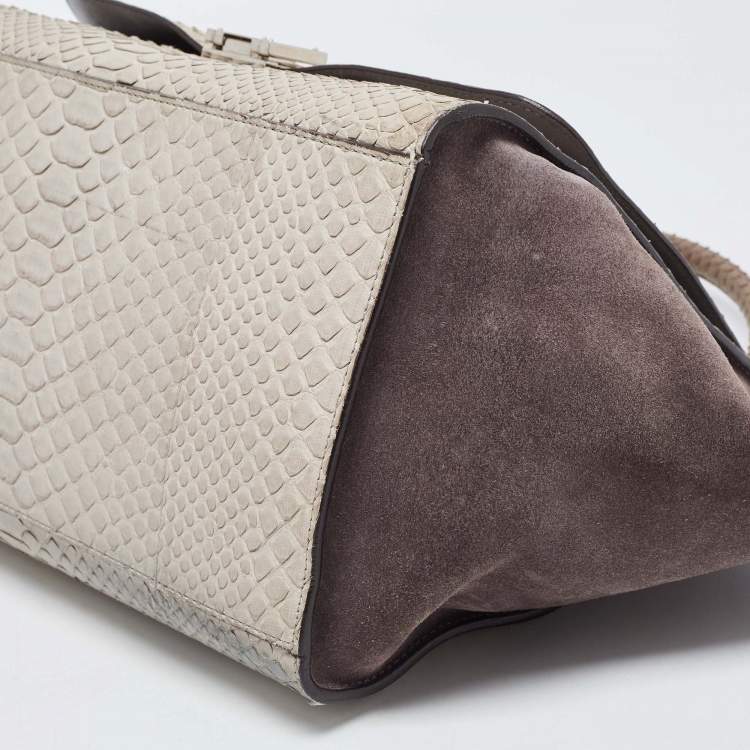 Pre Owned Celine Grey/Off-White Python and Suede Medium Trapeze Top Handle Bag