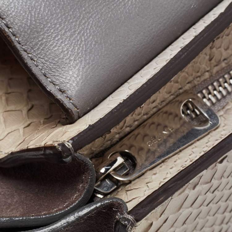Pre Owned Celine Grey/Off-White Python and Suede Medium Trapeze Top Handle Bag