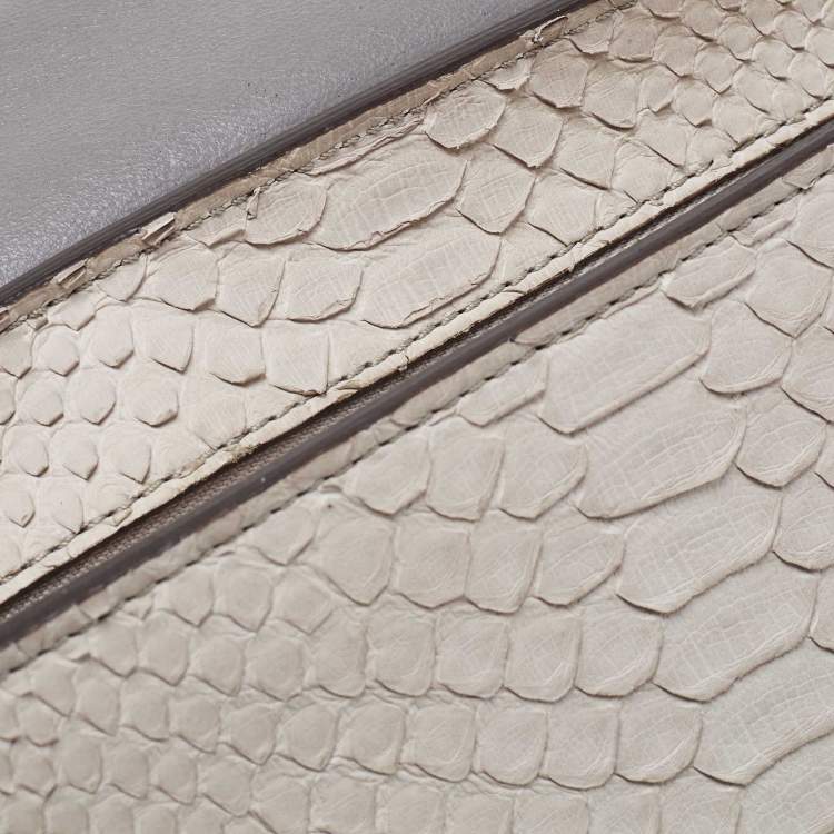 Pre Owned Celine Grey/Off-White Python and Suede Medium Trapeze Top Handle Bag