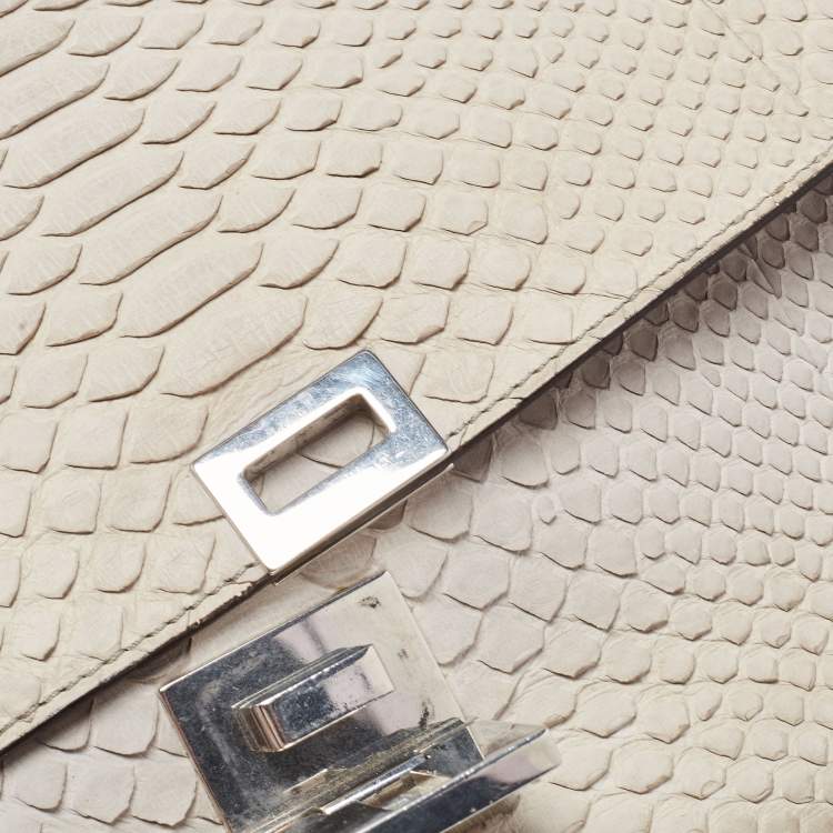 Pre Owned Celine Grey/Off-White Python and Suede Medium Trapeze Top Handle Bag