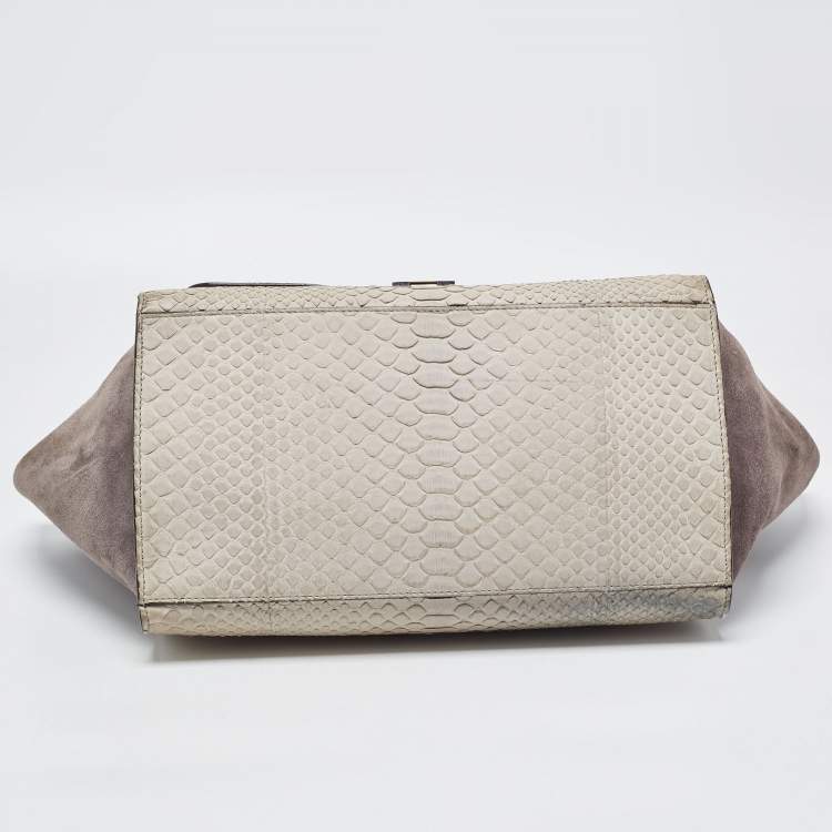 Pre Owned Celine Grey/Off-White Python and Suede Medium Trapeze Top Handle Bag