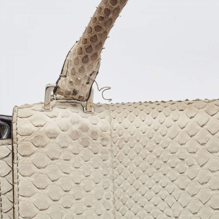 Pre Owned Celine Grey/Off-White Python and Suede Medium Trapeze Top Handle Bag