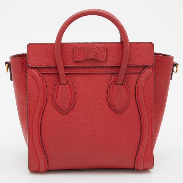 Pre Owned Celine Red Grain Leather Nano Luggage Tote