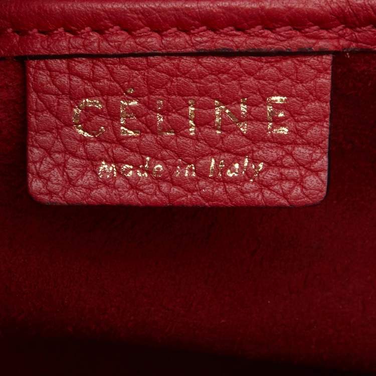 Pre Owned Celine Red Grain Leather Nano Luggage Tote
