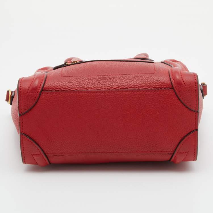 Pre Owned Celine Red Grain Leather Nano Luggage Tote