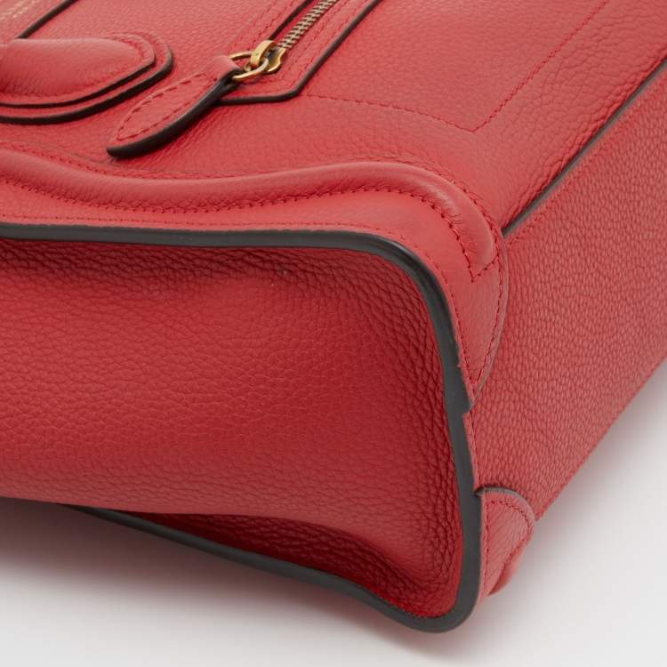 Pre Owned Celine Red Grain Leather Nano Luggage Tote