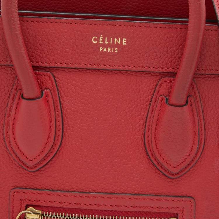 Pre Owned Celine Red Grain Leather Nano Luggage Tote