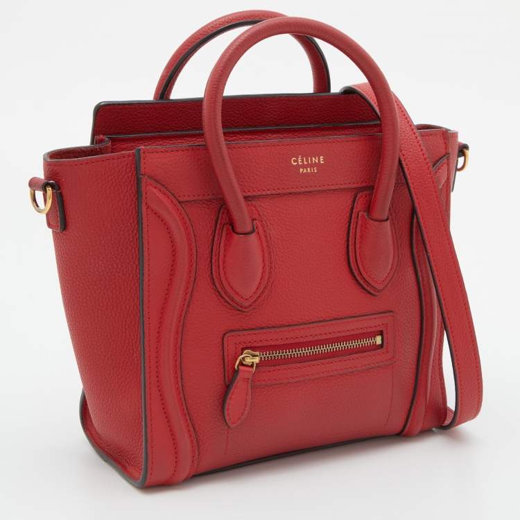 Pre Owned Celine Red Grain Leather Nano Luggage Tote