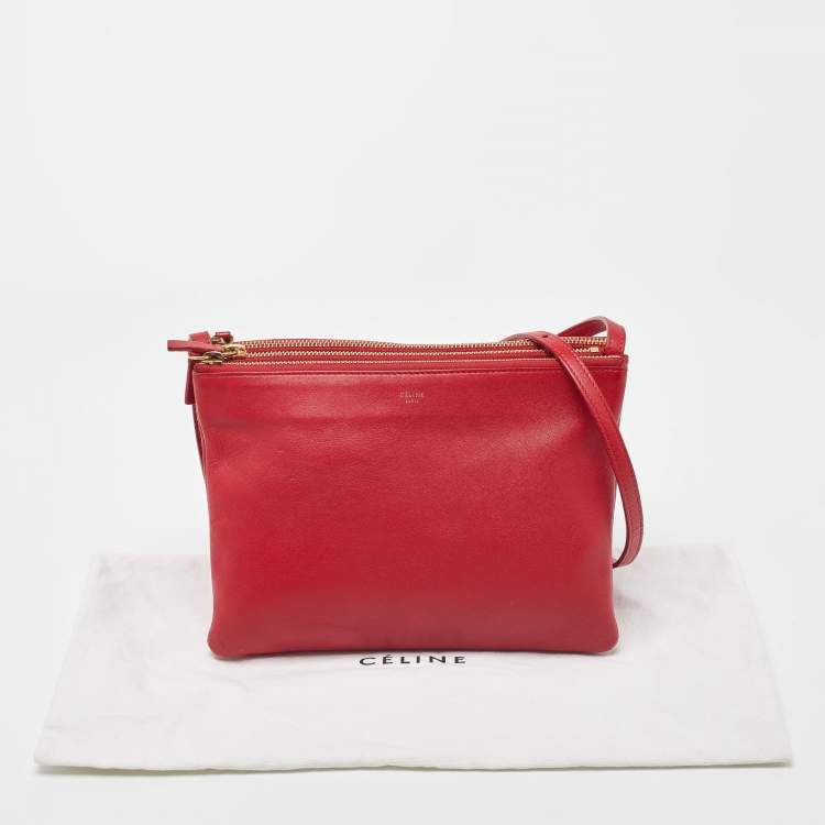 Pre Owned Celine Red Leather Large Trio Zip Crossbody Bag