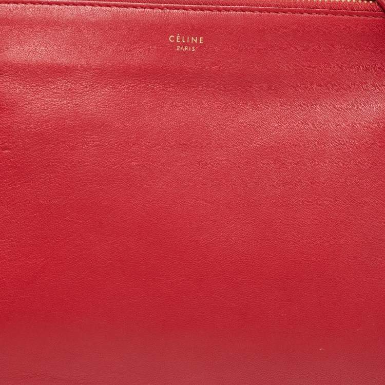 Pre Owned Celine Red Leather Large Trio Zip Crossbody Bag