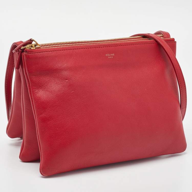 Pre Owned Celine Red Leather Large Trio Zip Crossbody Bag