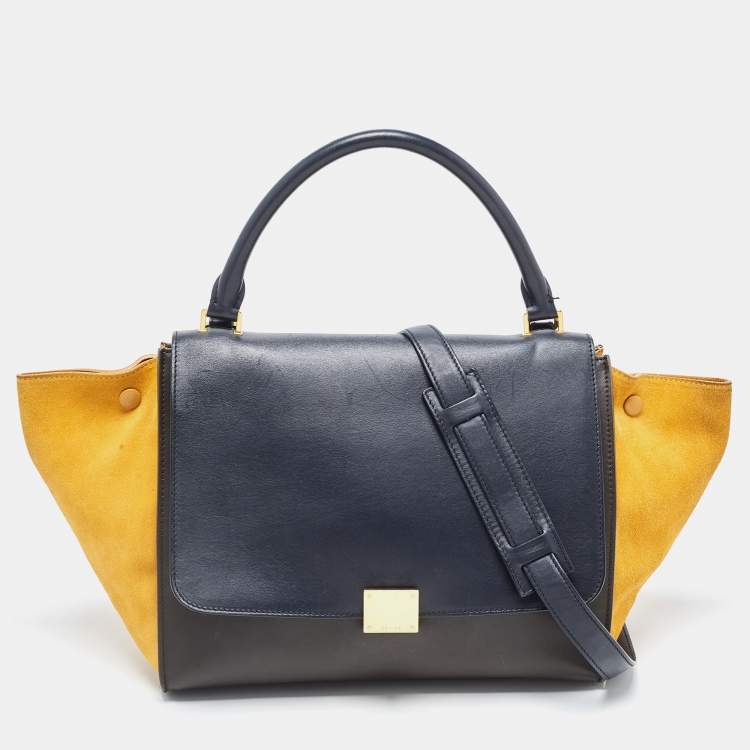Pre Owned Celine Tricolor Suede and Leather Medium Trapeze Bag
