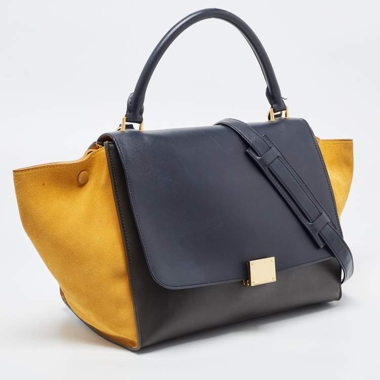 Pre Owned Celine Tricolor Suede and Leather Medium Trapeze Bag