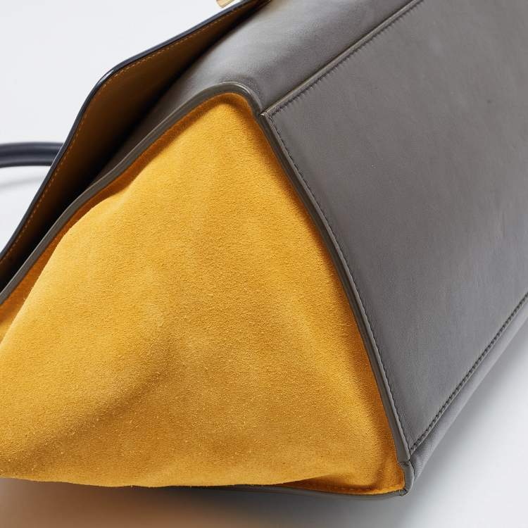 Pre Owned Celine Tricolor Suede and Leather Medium Trapeze Bag