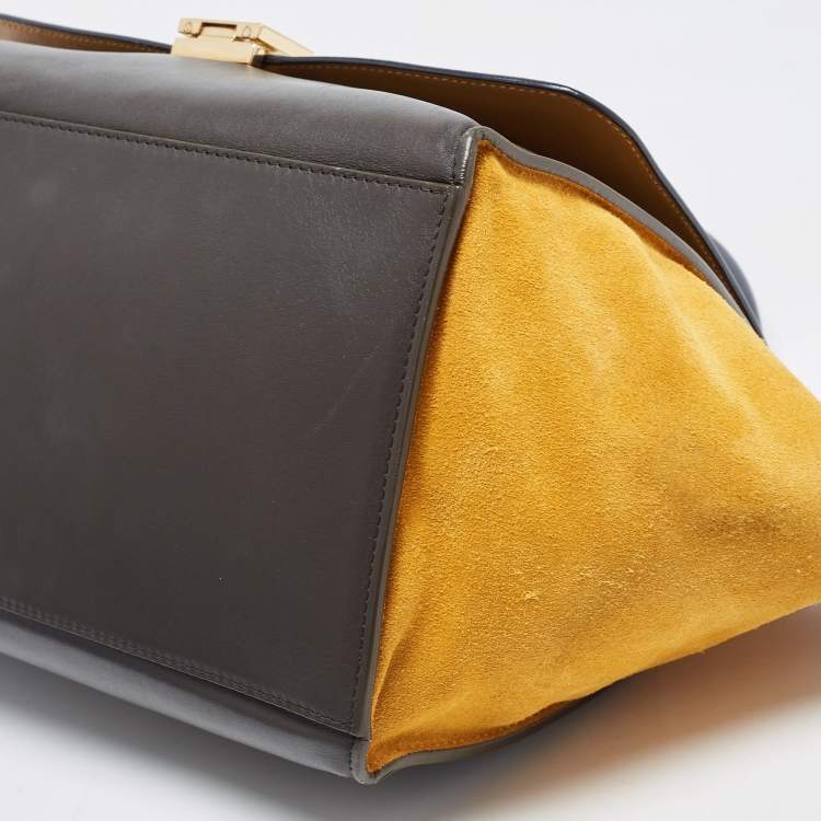 Pre Owned Celine Tricolor Suede and Leather Medium Trapeze Bag