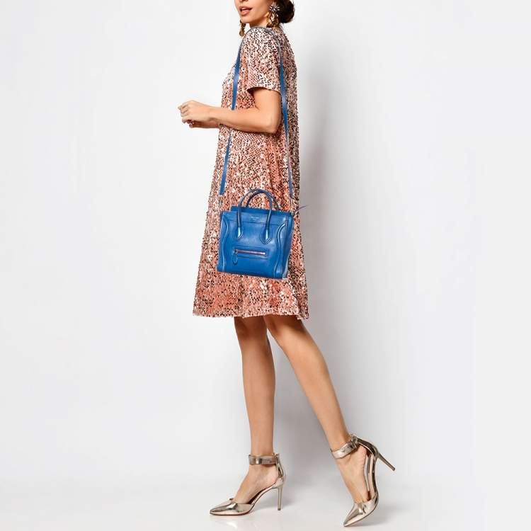 Pre Owned Celine Blue Leather Nano Luggage Tote