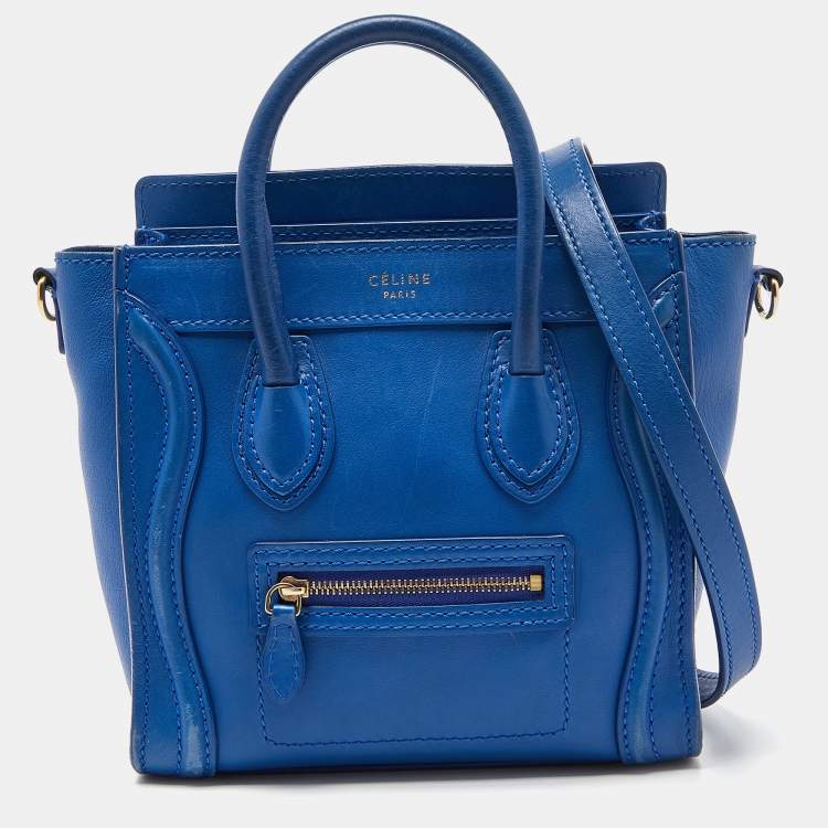 Pre Owned Celine Blue Leather Nano Luggage Tote