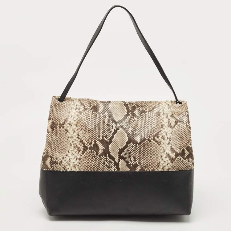 Pre Owned Celine Black/Beige Python, Suede and Leather All Soft Shoulder Bag 