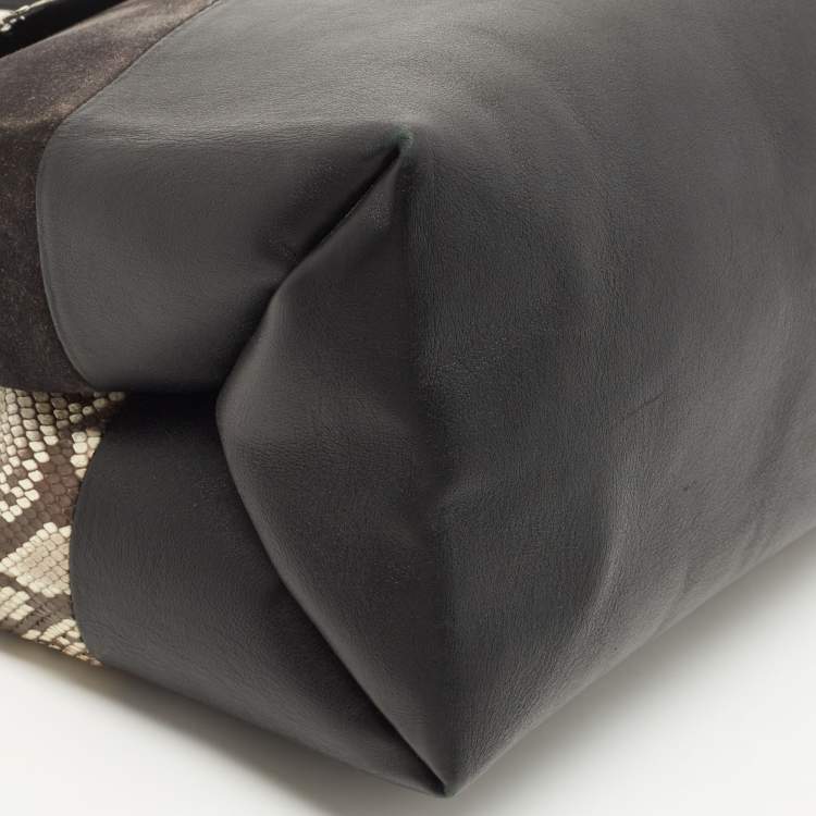 Pre Owned Celine Black/Beige Python, Suede and Leather All Soft Shoulder Bag 