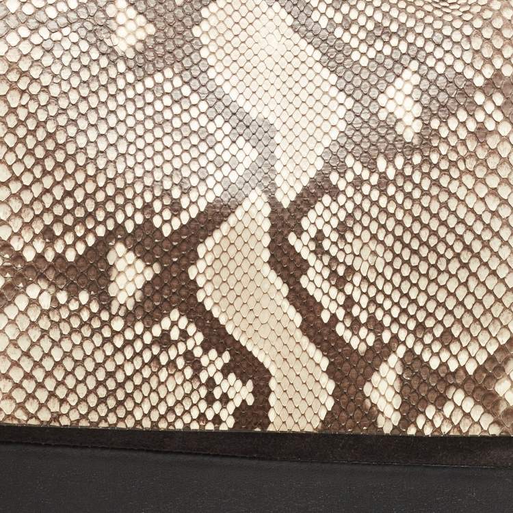 Pre Owned Celine Black/Beige Python, Suede and Leather All Soft Shoulder Bag 