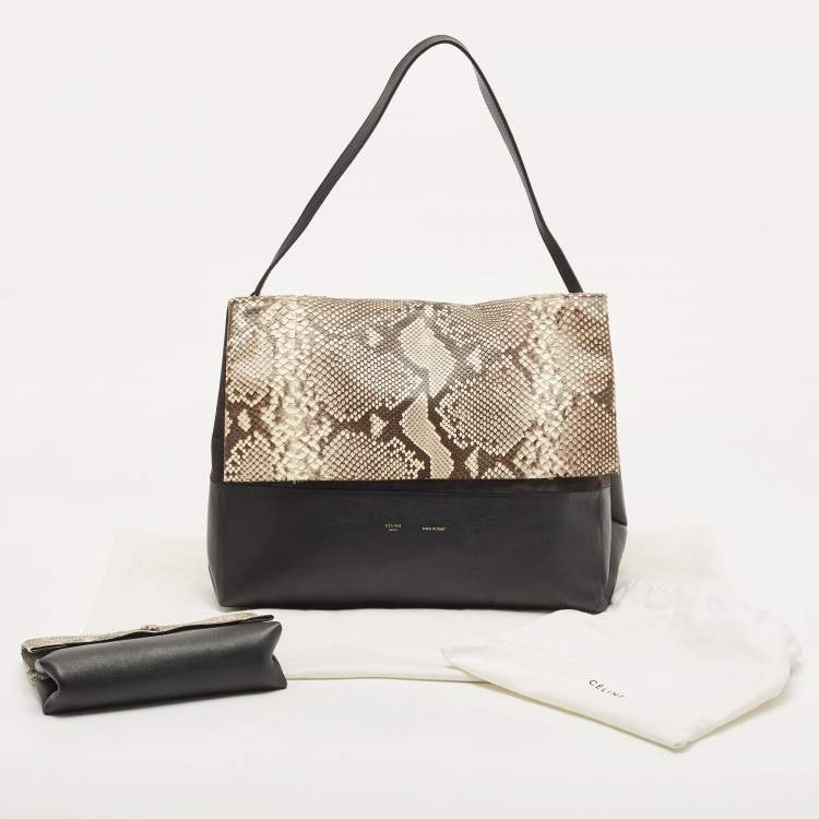 Pre Owned Celine Black/Beige Python, Suede and Leather All Soft Shoulder Bag 