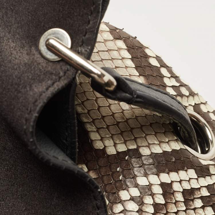 Pre Owned Celine Black/Beige Python, Suede and Leather All Soft Shoulder Bag 