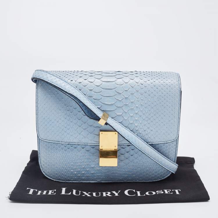 Pre Owned Celine Blue Python Medium Classic Box Bag