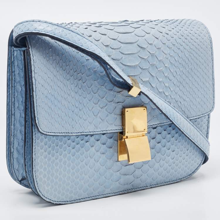 Pre Owned Celine Blue Python Medium Classic Box Bag