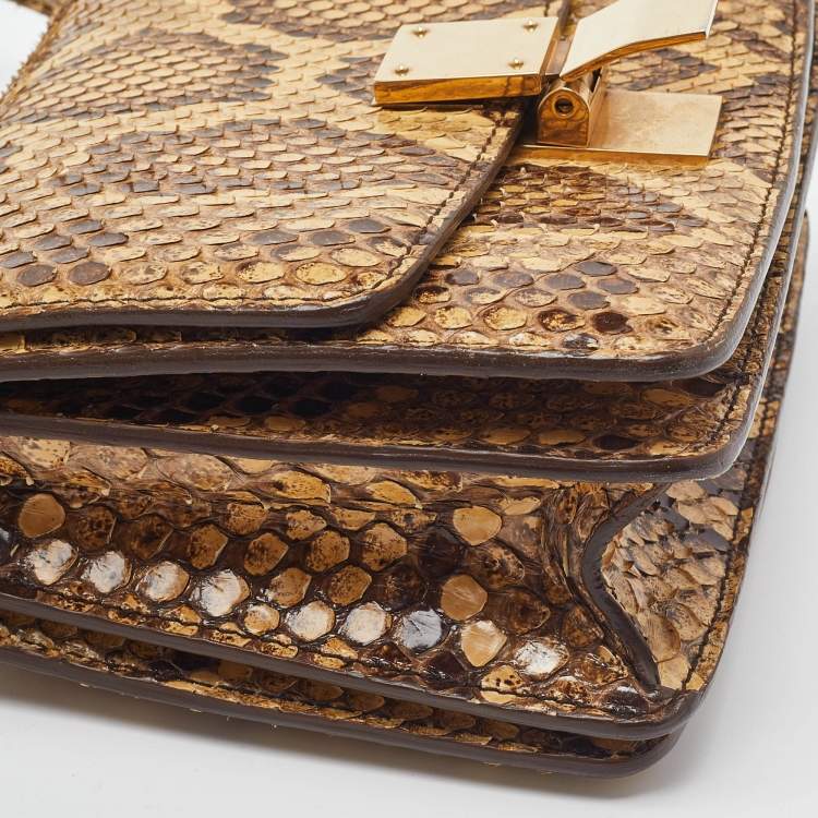 Pre Owned Celine Beige Python Small Classic Box Flap Bag
