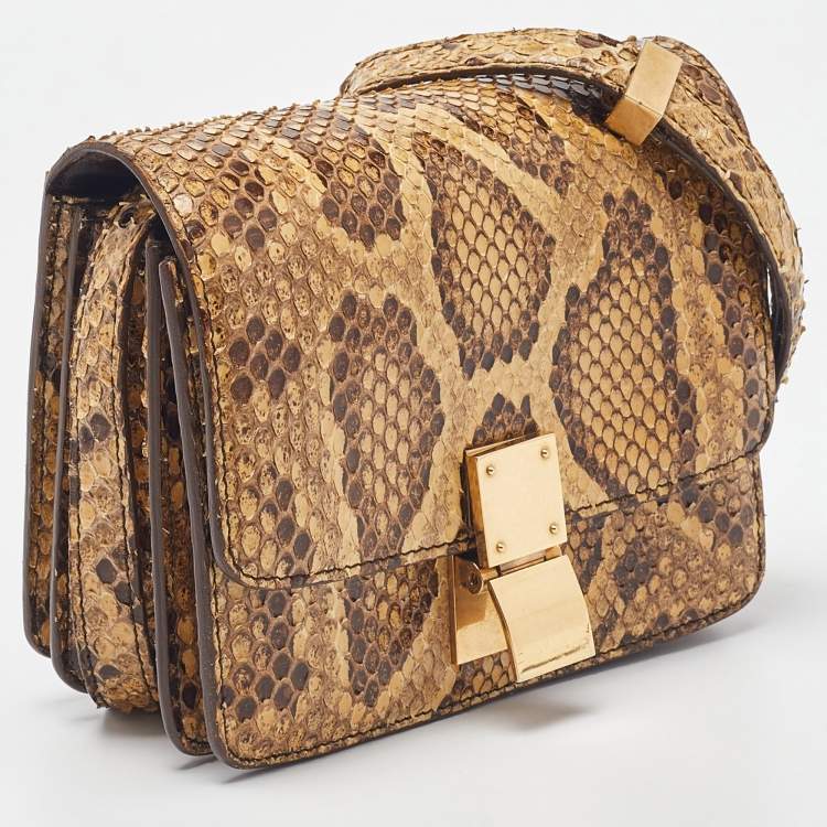 Pre Owned Celine Beige Python Small Classic Box Flap Bag