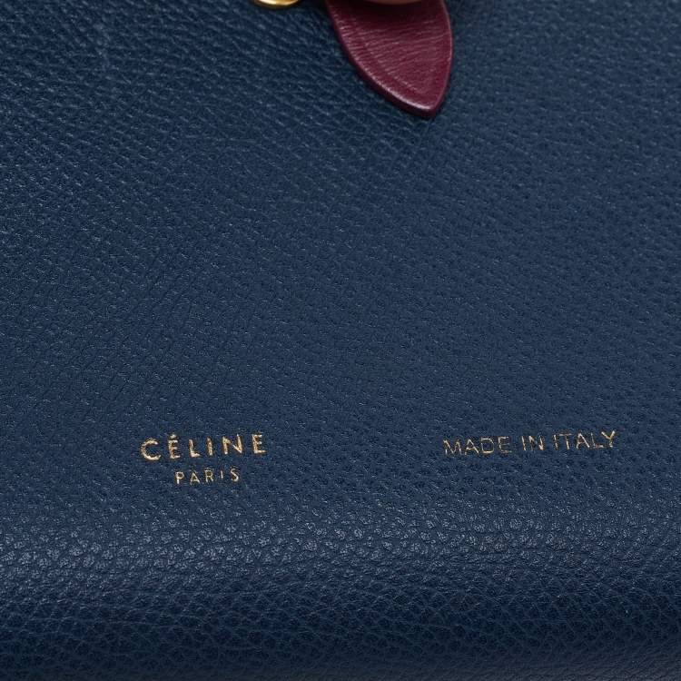 Pre Owned Celine Blue/Burgundy Leather Large Multifunction Strap Wallet