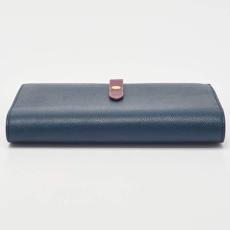 Pre Owned Celine Blue/Burgundy Leather Large Multifunction Strap Wallet