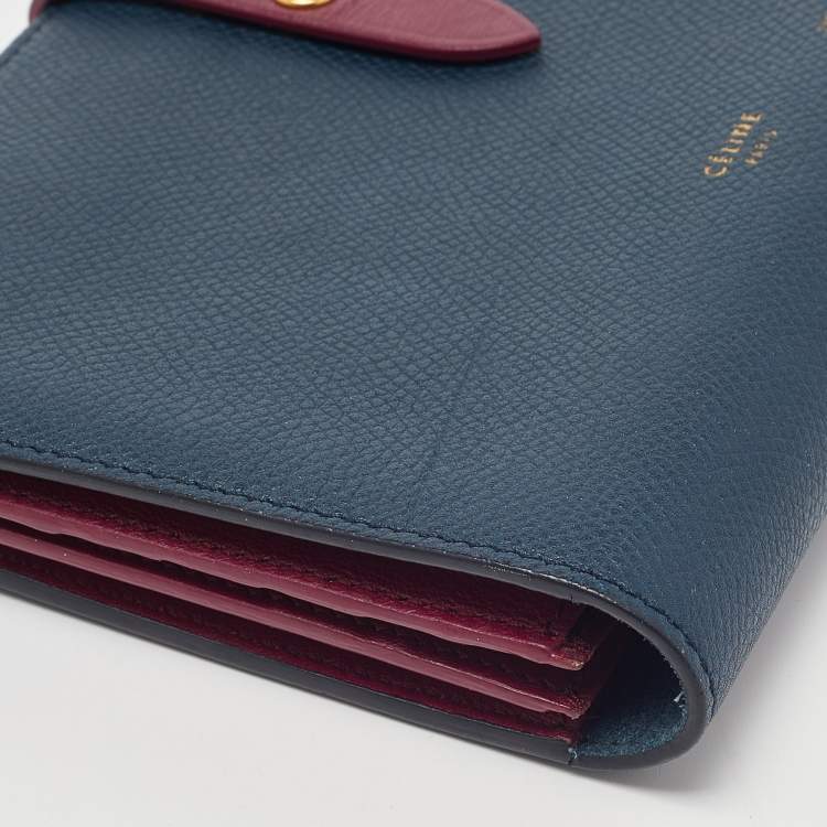 Pre Owned Celine Blue/Burgundy Leather Large Multifunction Strap Wallet