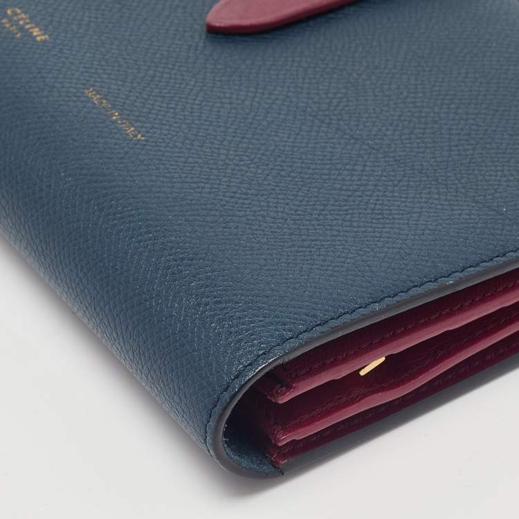 Pre Owned Celine Blue/Burgundy Leather Large Multifunction Strap Wallet