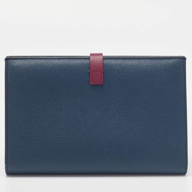 Pre Owned Celine Blue/Burgundy Leather Large Multifunction Strap Wallet