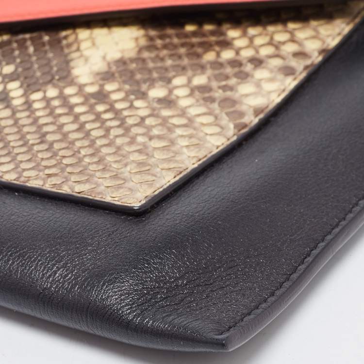 Pre Owned Celine Tri Color Leather and Python Pocket Clutch