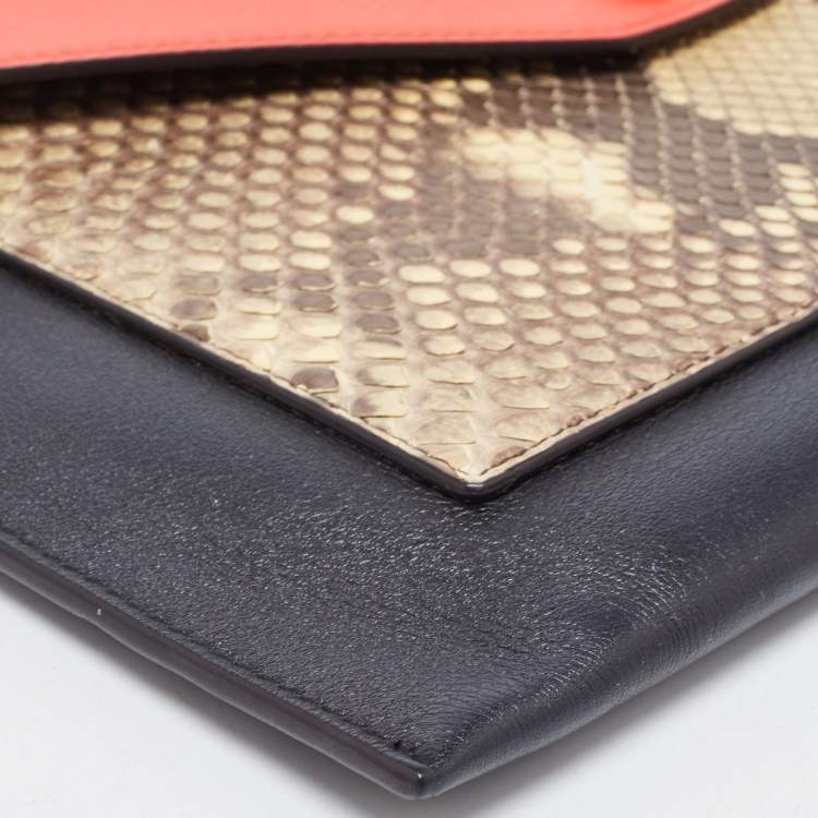 Pre Owned Celine Tri Color Leather and Python Pocket Clutch