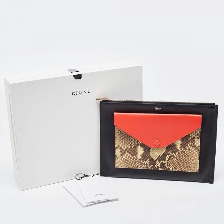 Pre Owned Celine Tri Color Leather and Python Pocket Clutch